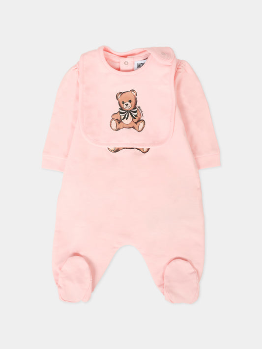 Set rosa per neonata con Teddy Bear con fiocco,Moschino Kids,MDY01A LDA16 50209