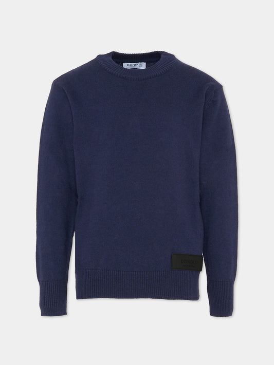 Maglione blu per bambino con logo,Dondup Kids,DMMA028 C FL078 4005