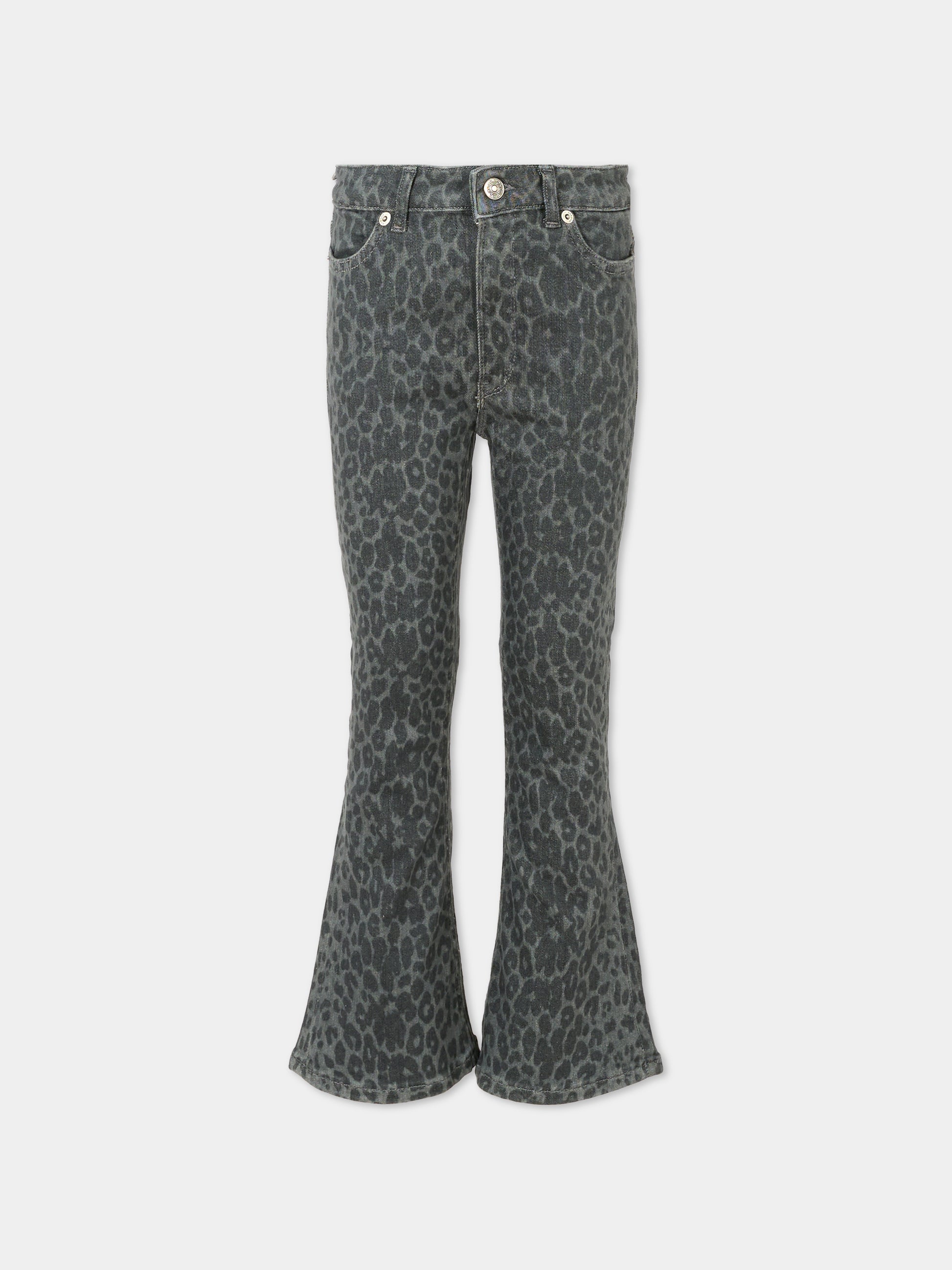 Jeans neri per bambina con stampa animalier,Dondup Kids,DFPA156 C DS039 5024