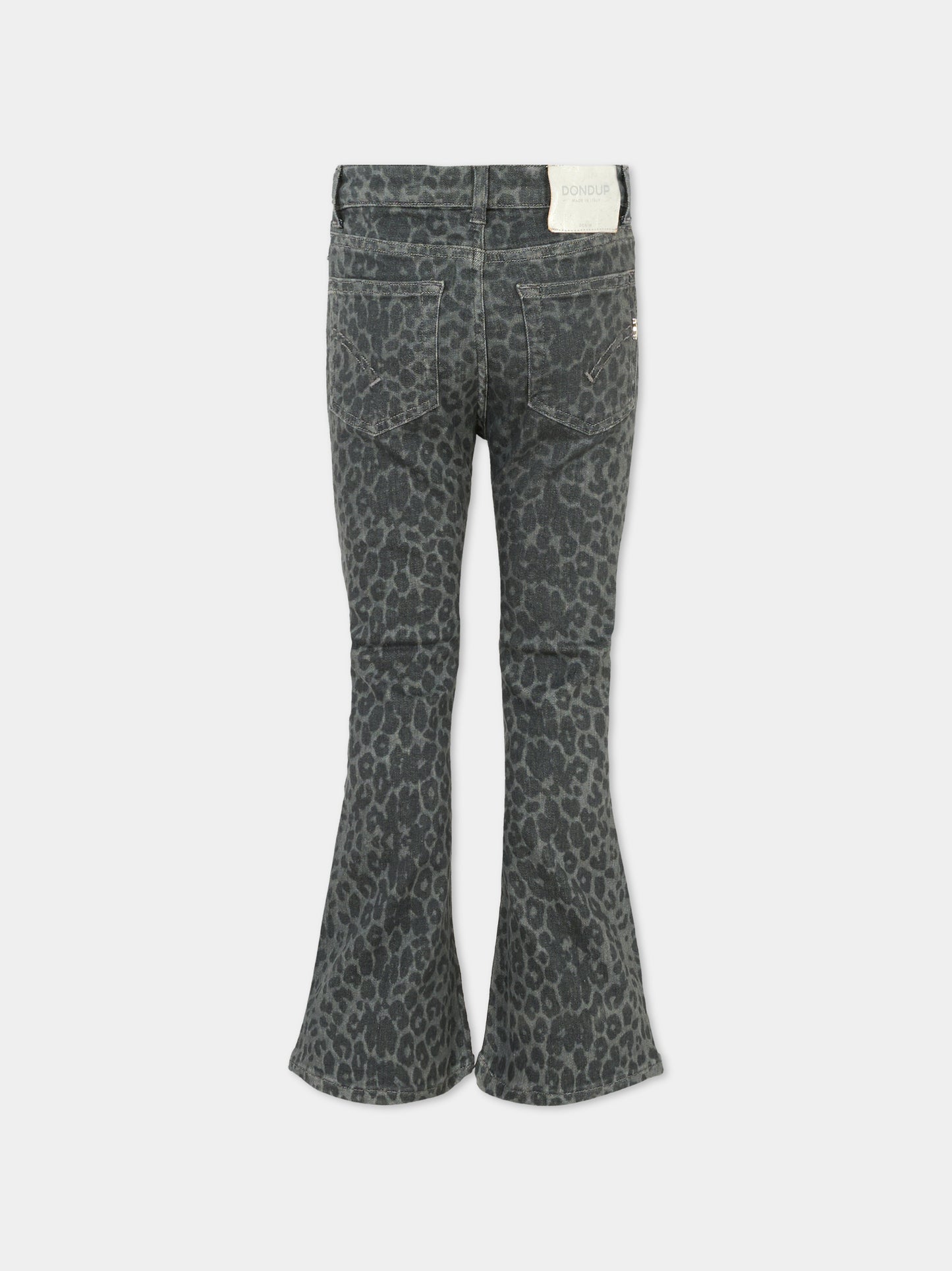 Jeans neri per bambina con stampa animalier,Dondup Kids,DFPA156 C DS039 5024