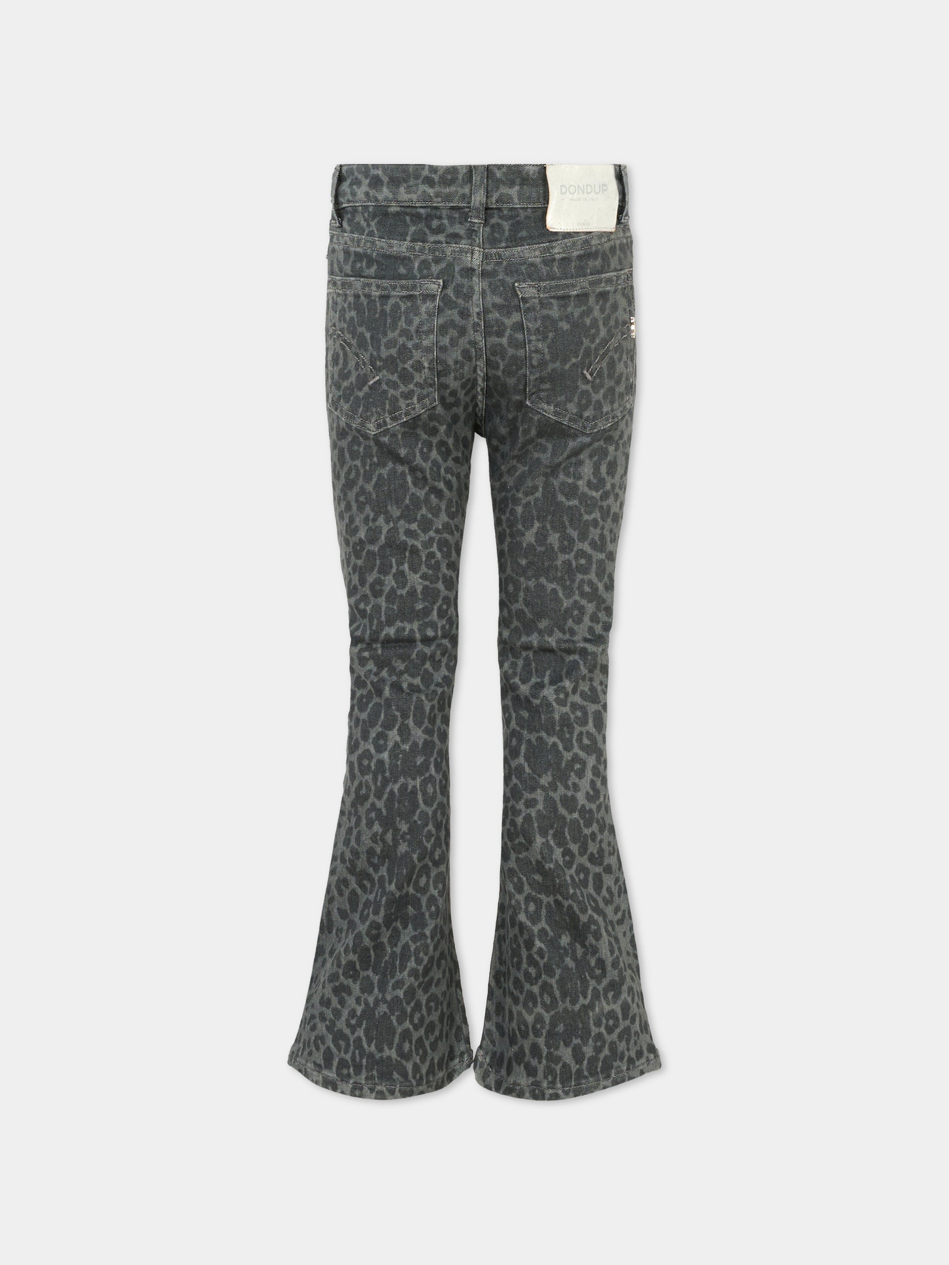 Jeans neri per bambina con stampa animalier,Dondup Kids,DFPA156 C DS039 5024
