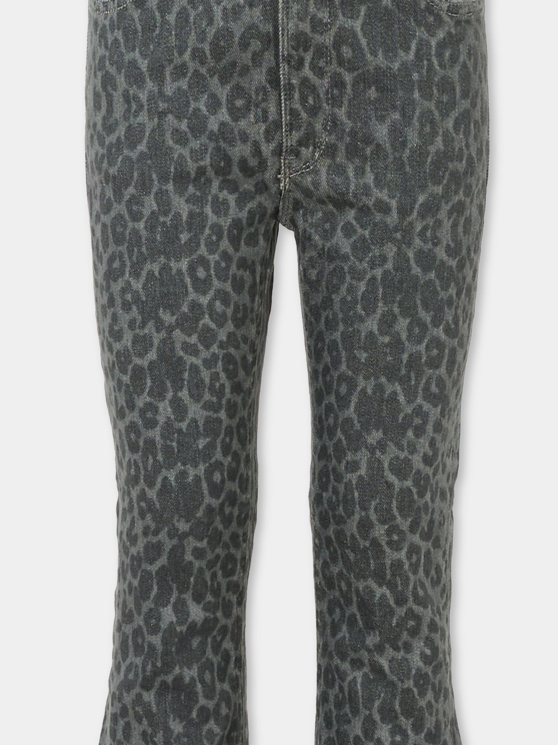 Jeans neri per bambina con stampa animalier,Dondup Kids,DFPA156 C DS039 5024