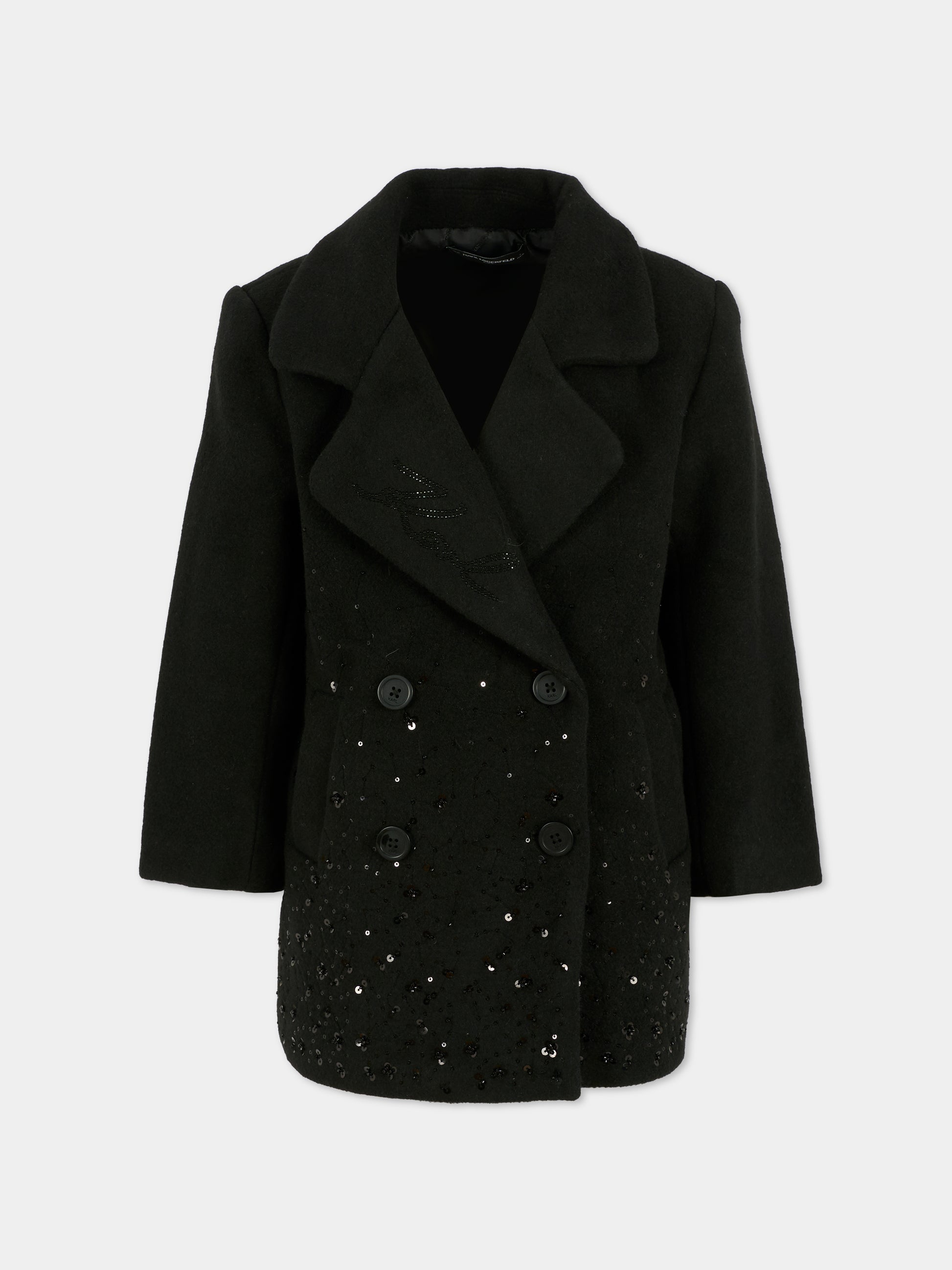 Cappotto nero per bambina con logo,Karl Lagerfeld Kids,Z30604 09B