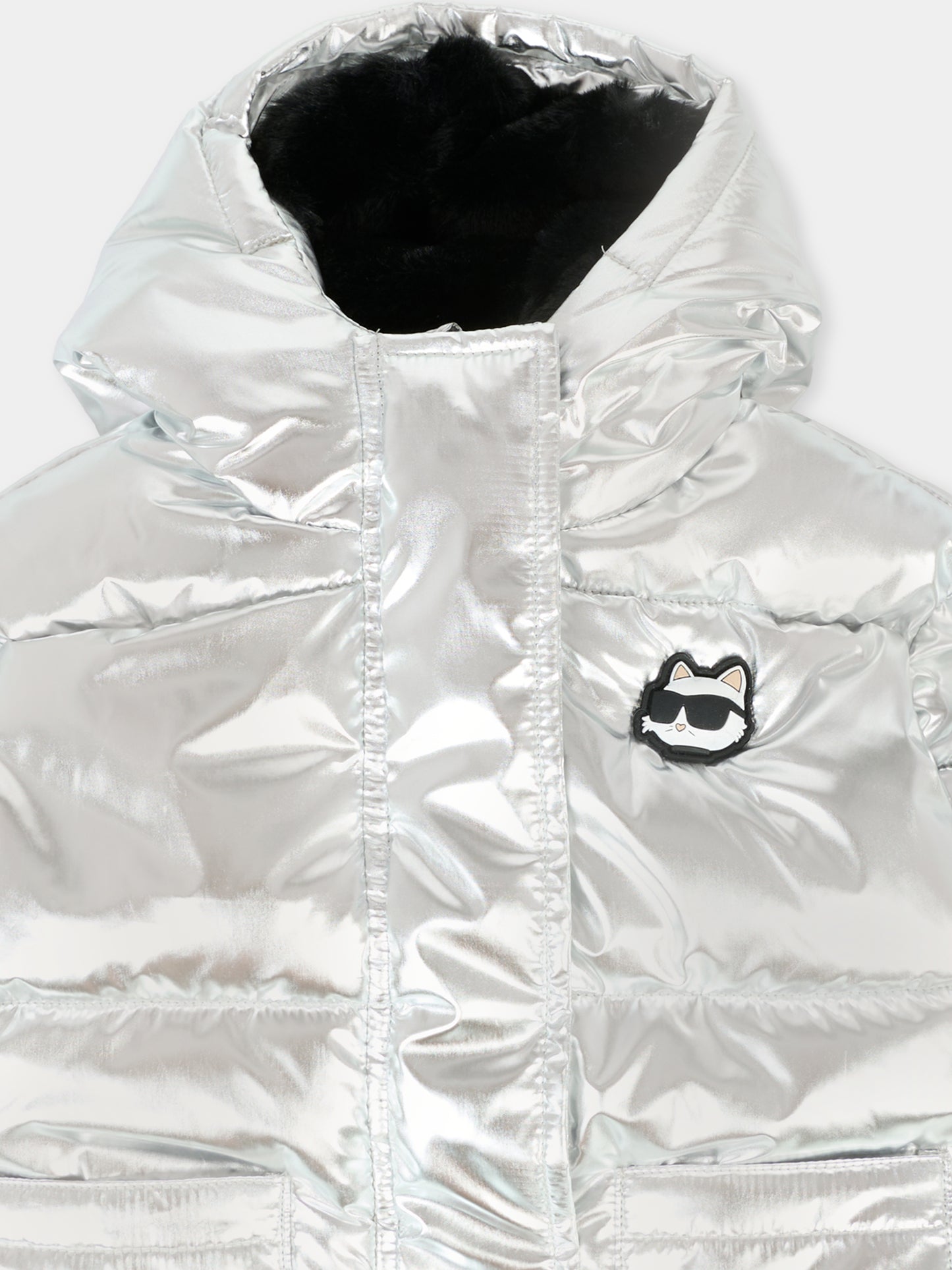Piumino argento per neonata con Choupette,Karl Lagerfeld Kids,Z30654 016