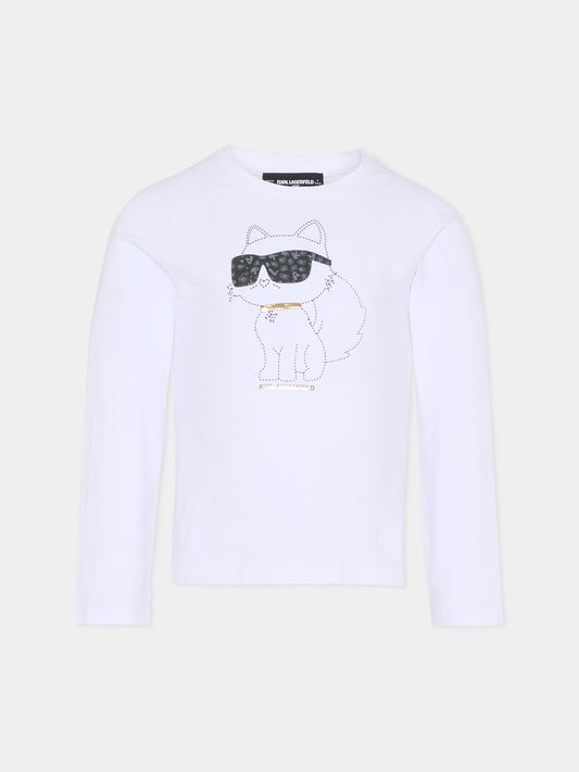 T-shirt bianca per bambina con Choupette,Karl Lagerfeld Kids,Z30938 10P