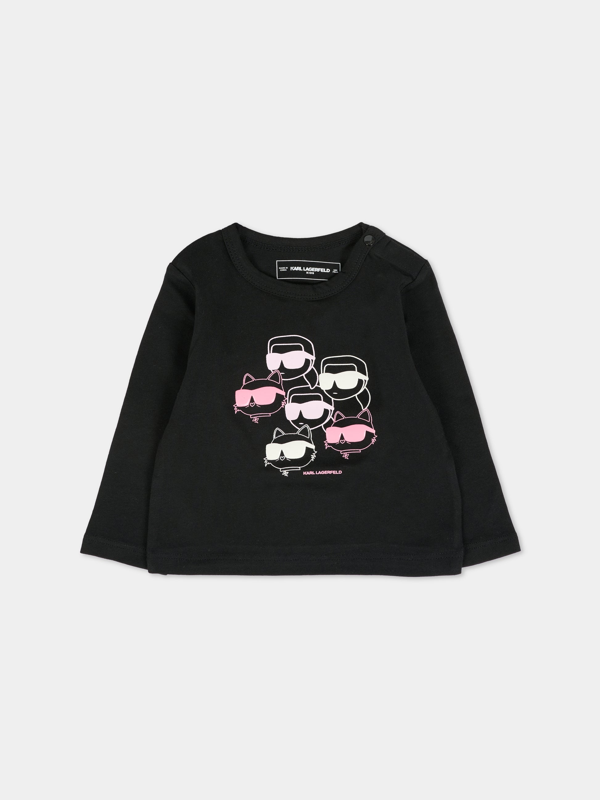 T-shirt nera per neonata con Choupette e Karl Lagerfeld,Karl Lagerfeld Kids,Z30962 09B