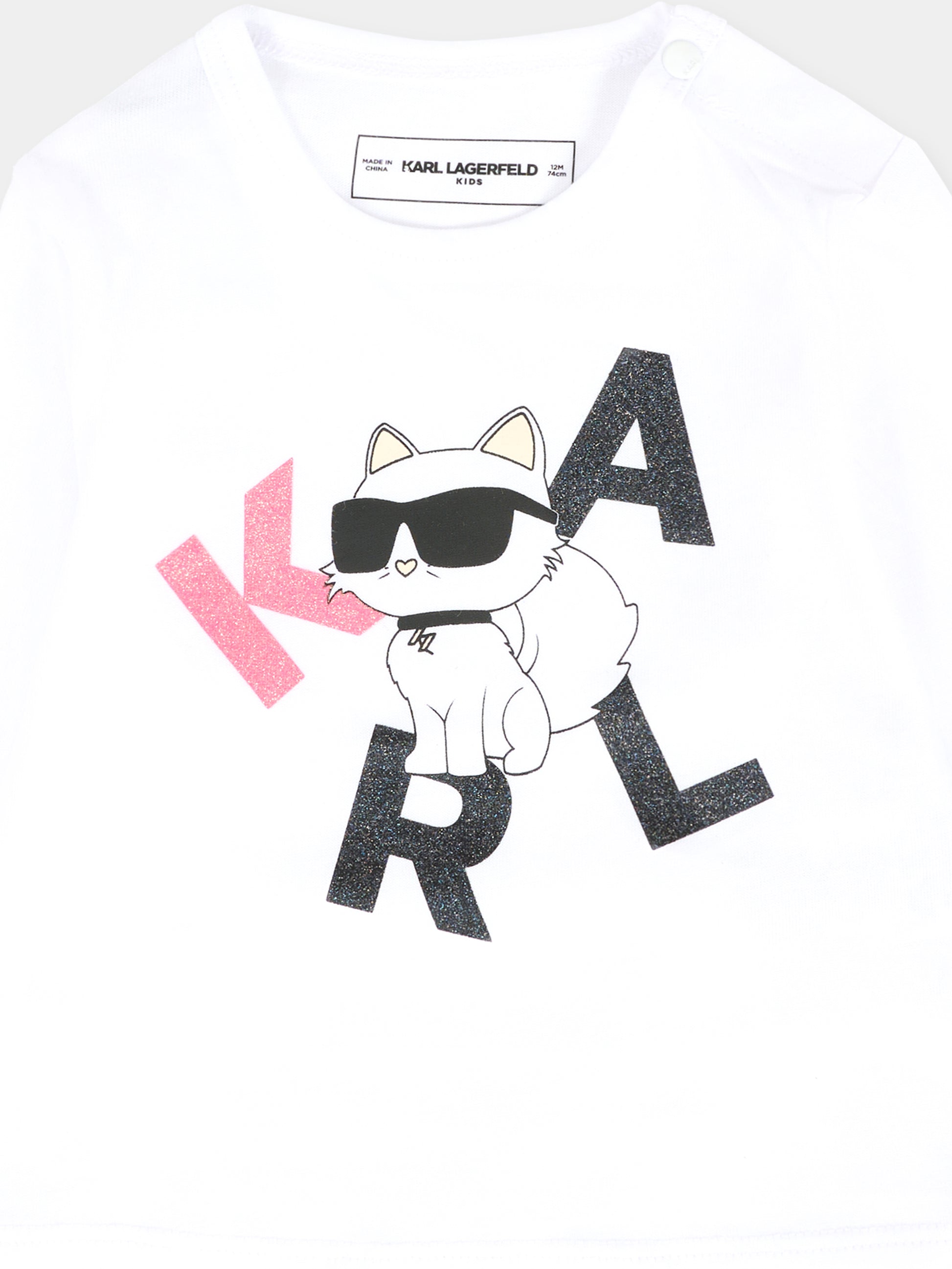 T-shirt bianca per neonata con Choupette e logo,Karl Lagerfeld Kids,Z30962 10P
