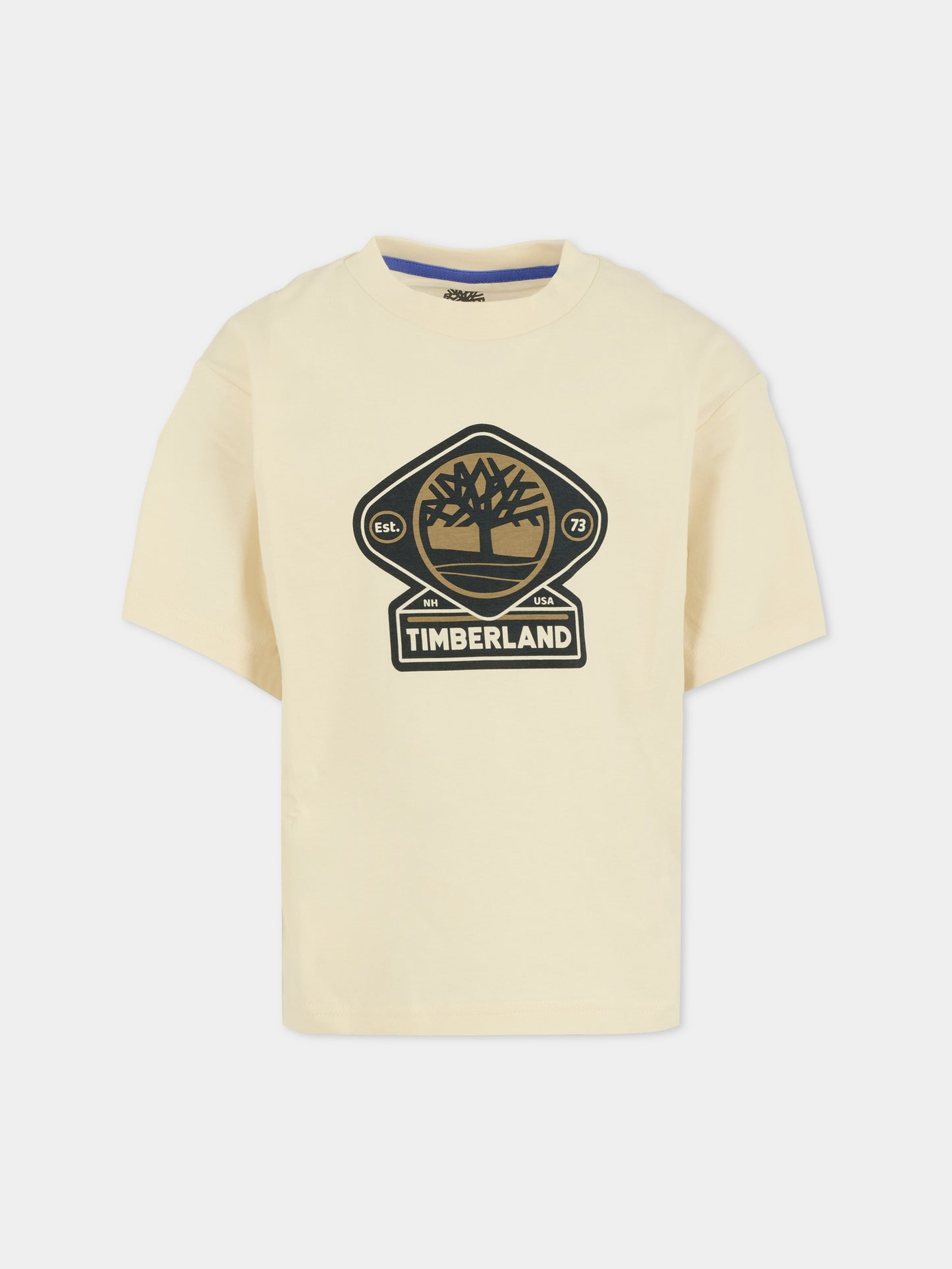 T-shirt avorio per bambino con logo,Timberland,T60530 127
