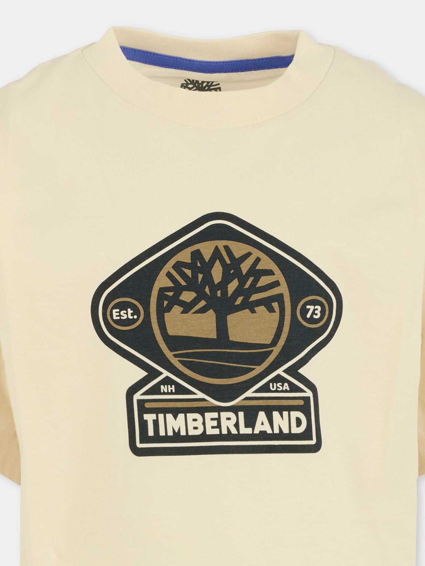 T-shirt avorio per bambino con logo,Timberland,T60530 127