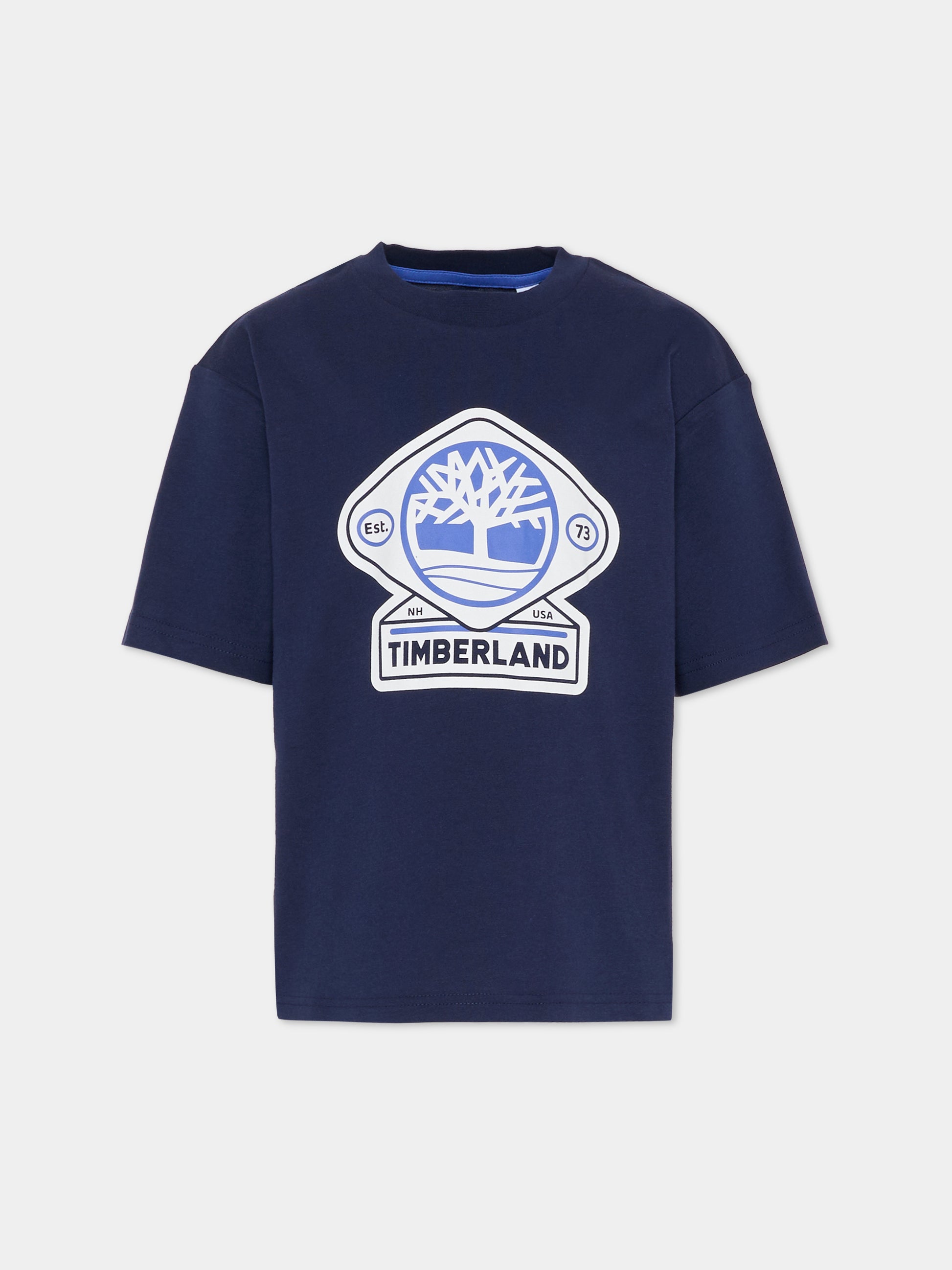 T-shirt blu per bambino con logo,Timberland,T60530 85T