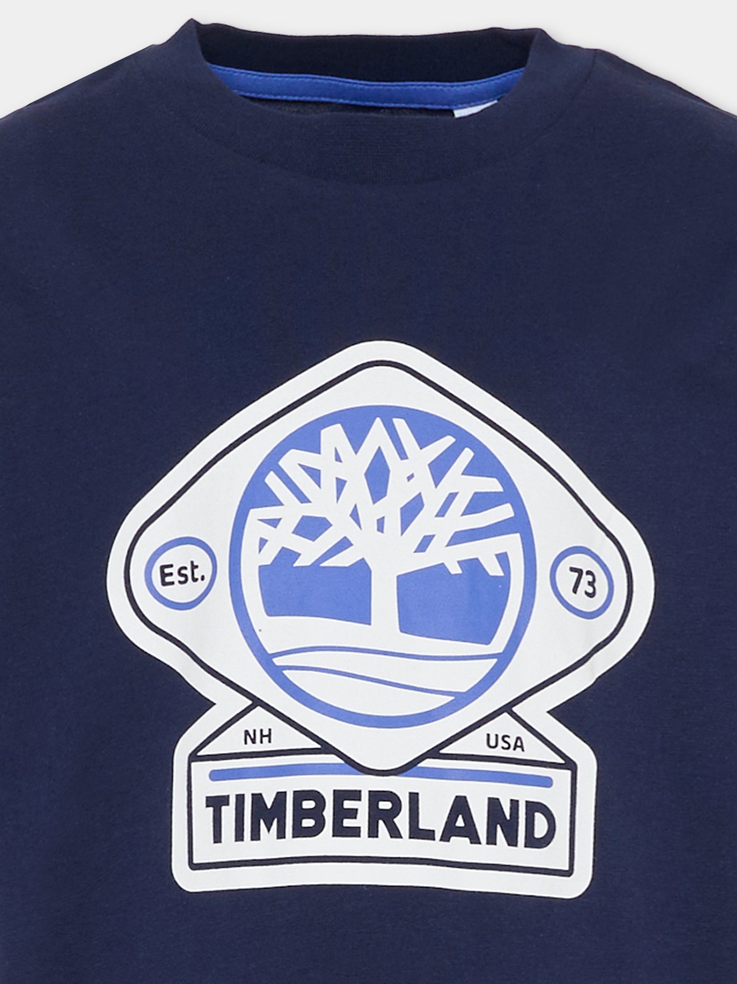 T-shirt blu per bambino con logo,Timberland,T60530 85T