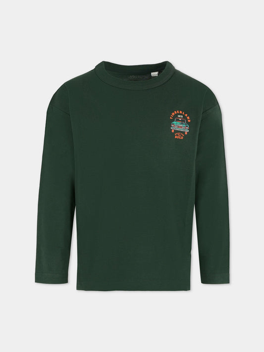 T-shirt verde per bambino con automobile,Timberland,T60540 672