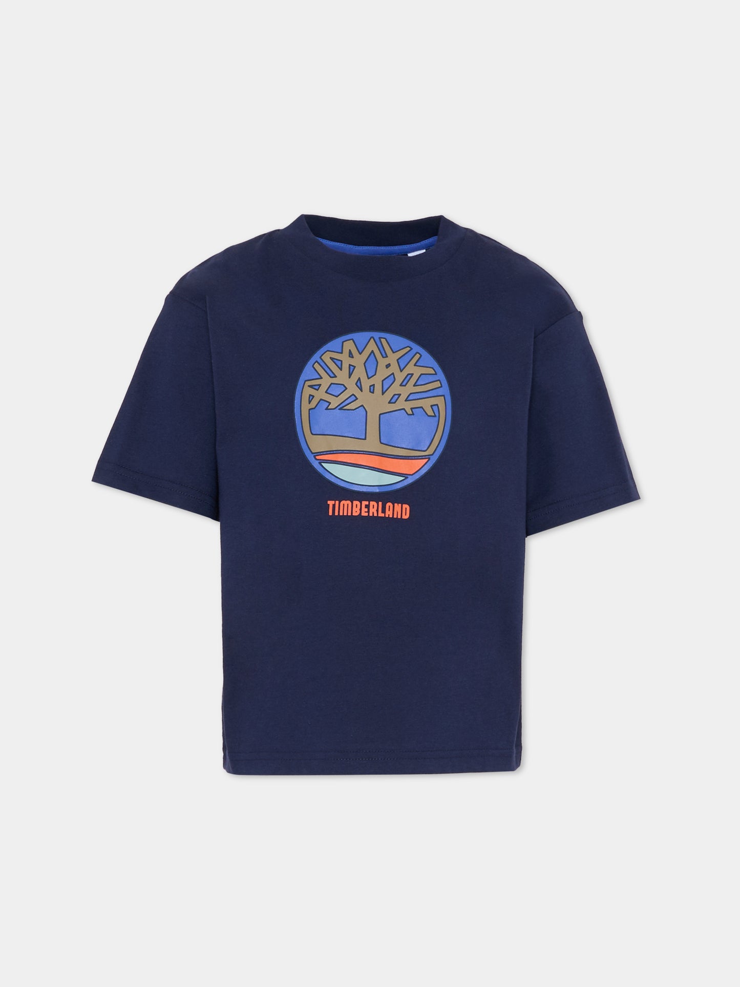 T-shirt blu per bambino con logo,Timberland,T60541 85T