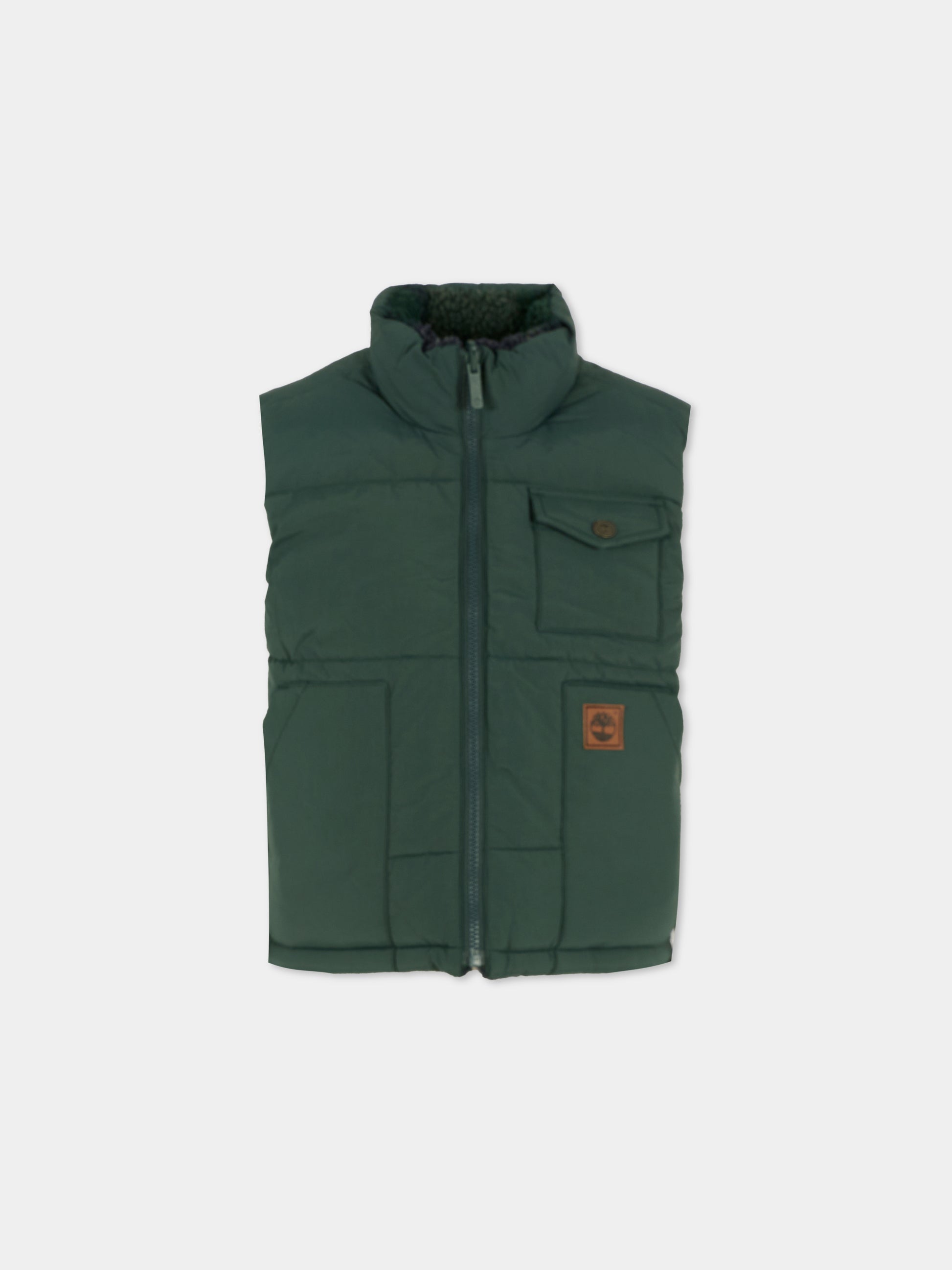 Gilet reversibile verde per bambino con patch,Timberland,T60547 672