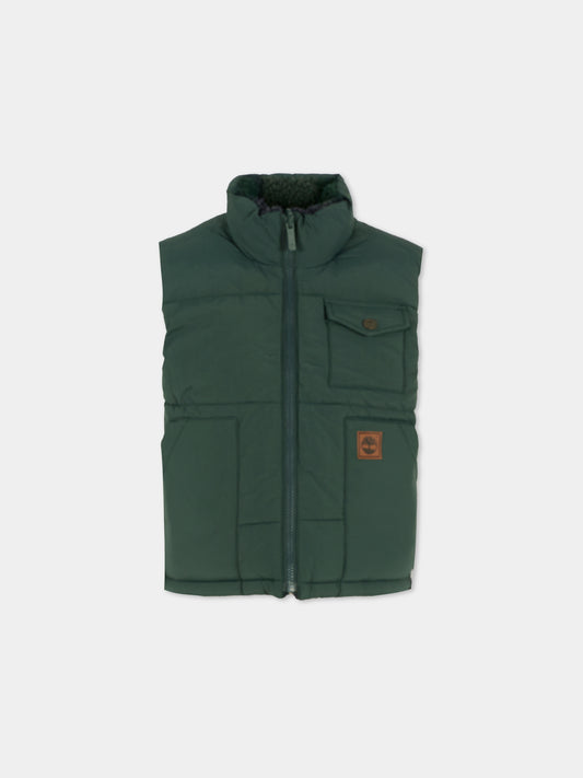 Gilet reversibile verde per bambino con patch,Timberland,T60547 672