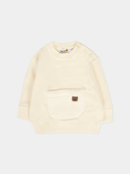 Felpa avorio per neonato con patch,Timberland,T60619 127