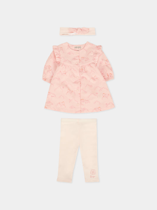 Completo rosa per neonata con tigre,Kenzo Kids,K61231 46T