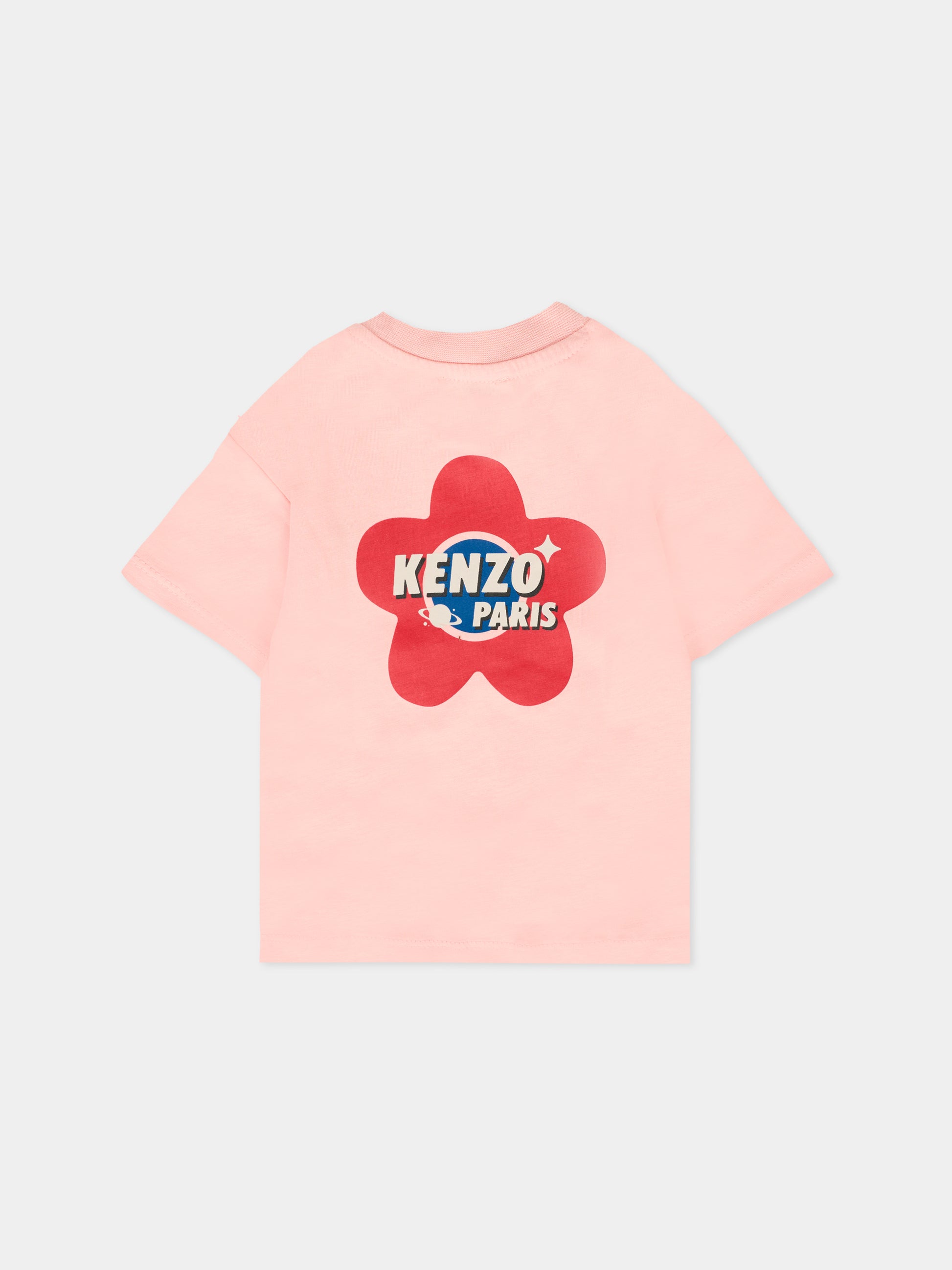 T-shirt rosa per neonata con papavero,Kenzo Kids,K61278 47H