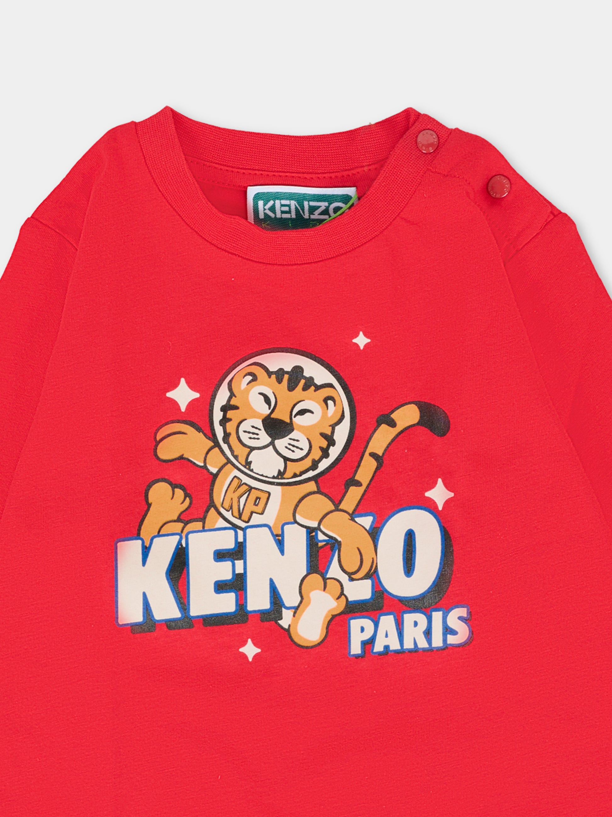 T-shirt rossa per neonato con tigre,Kenzo Kids,K61302 968
