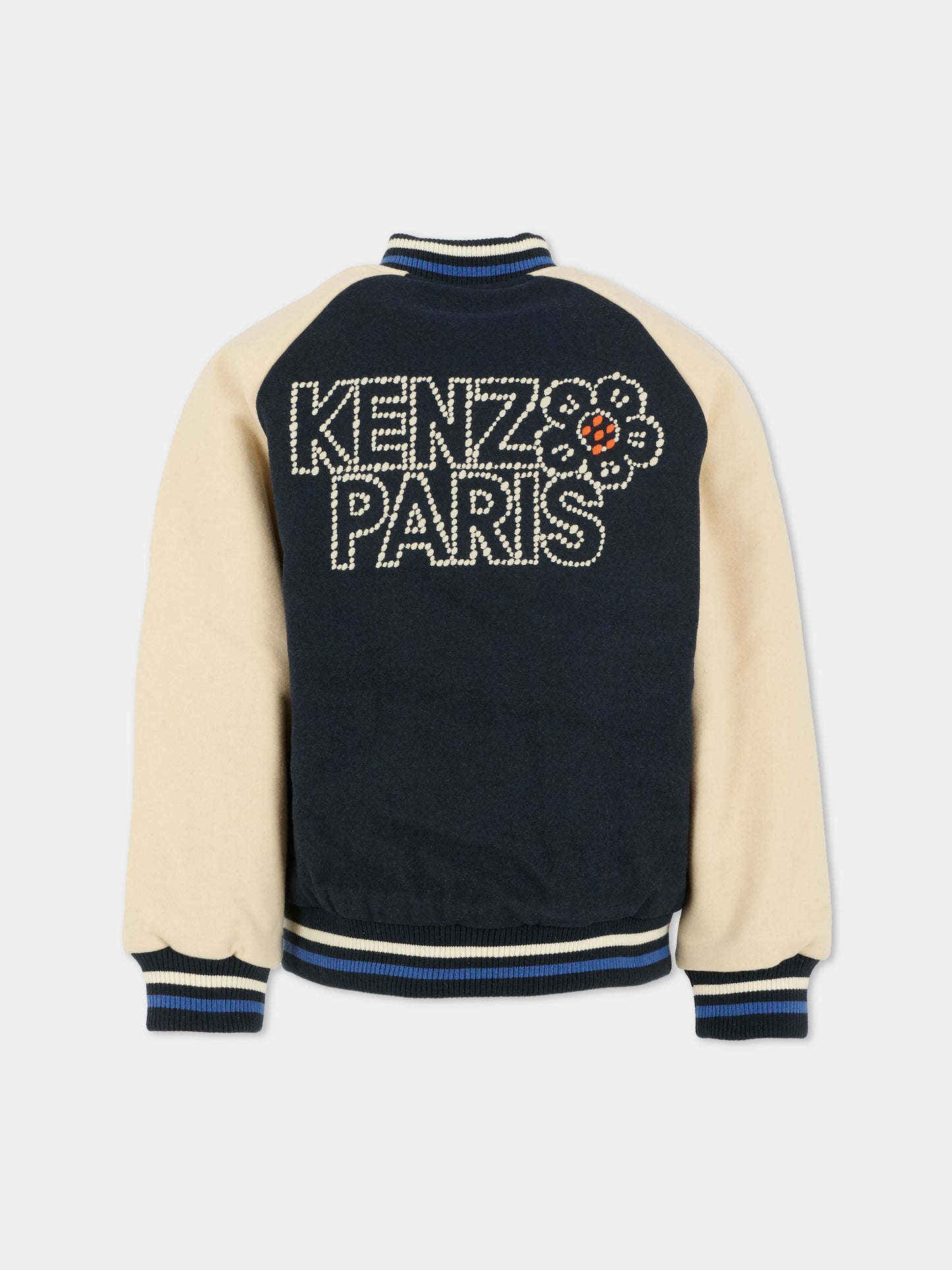 Bomber blu per bambina con logo e fiore,Kenzo Kids,K61303 845