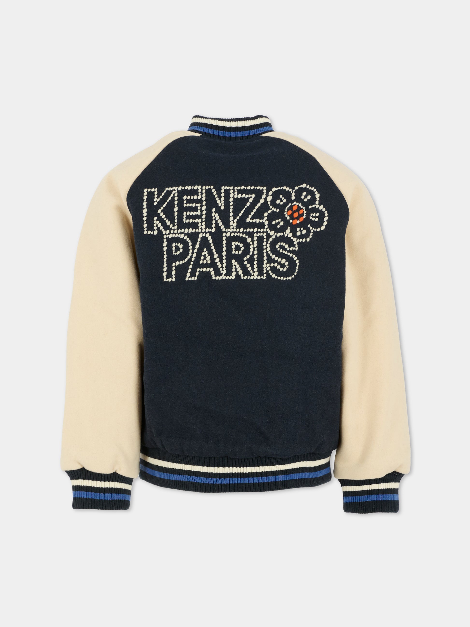 Bomber blu per bambina con logo e fiore,Kenzo Kids,K61303 845