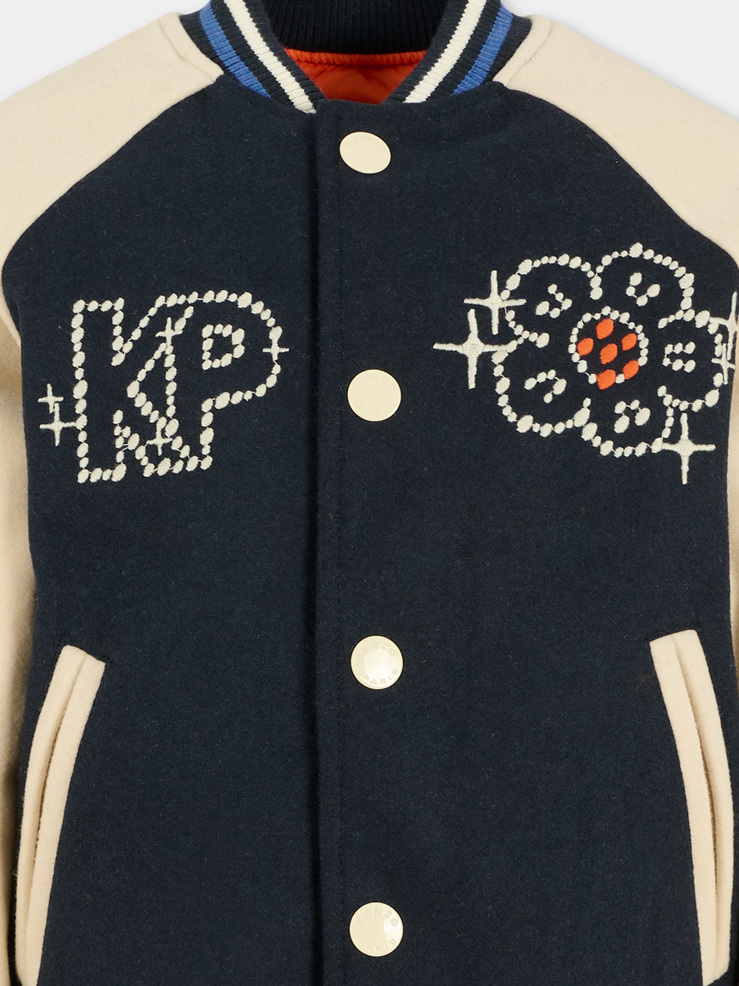 Bomber blu per bambina con logo e fiore,Kenzo Kids,K61303 845