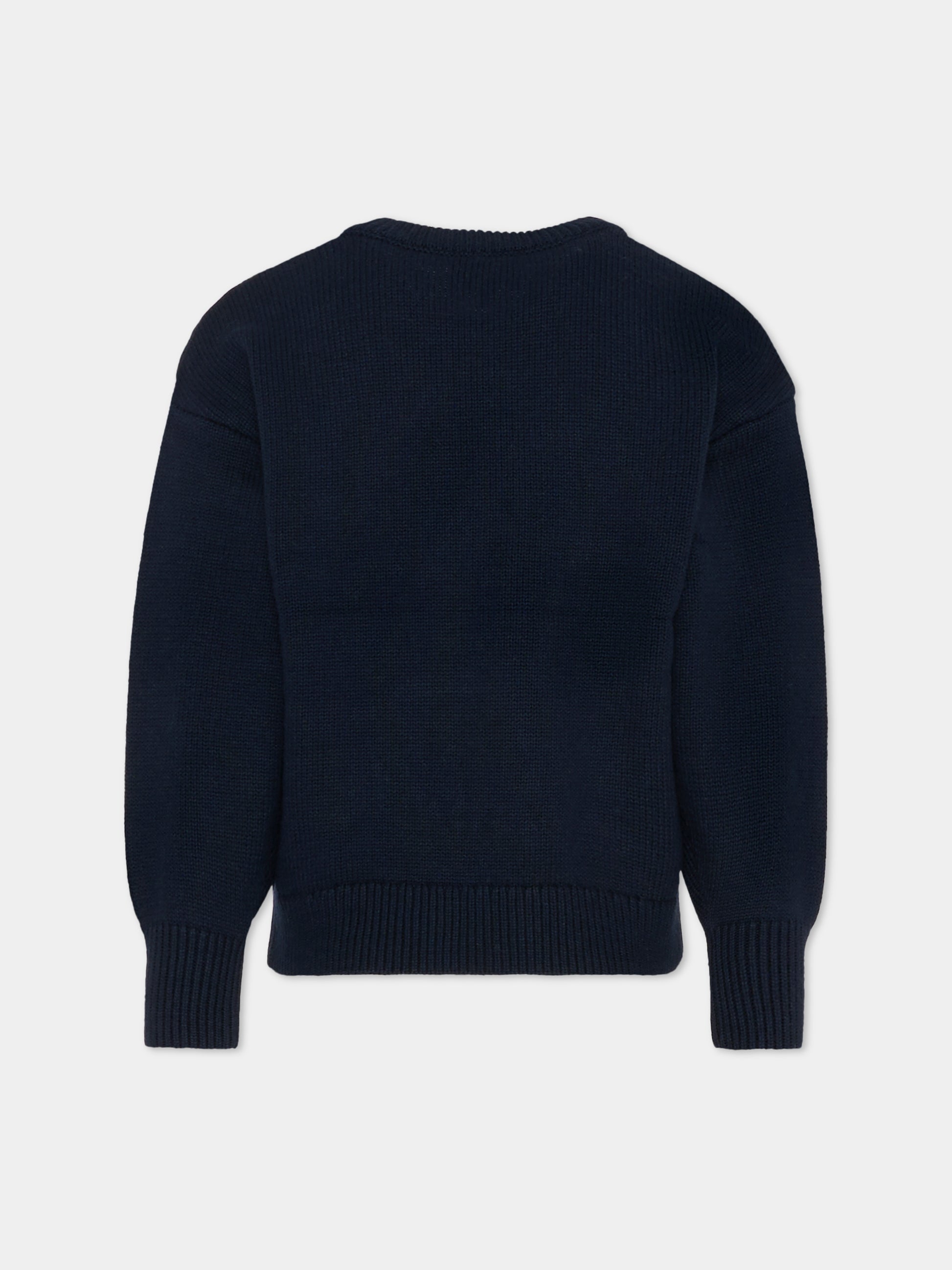 Maglione blu per bambina con papavero,Kenzo Kids,K61334 845