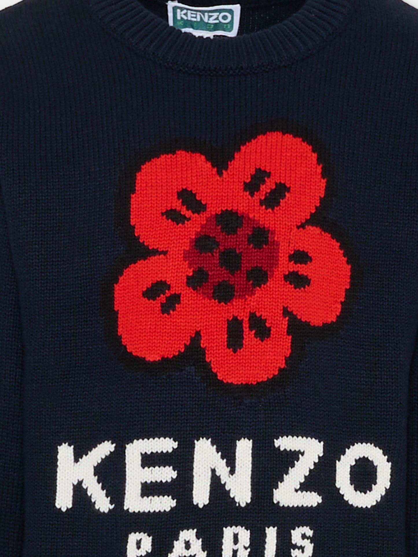 Maglione blu per bambina con papavero,Kenzo Kids,K61334 845