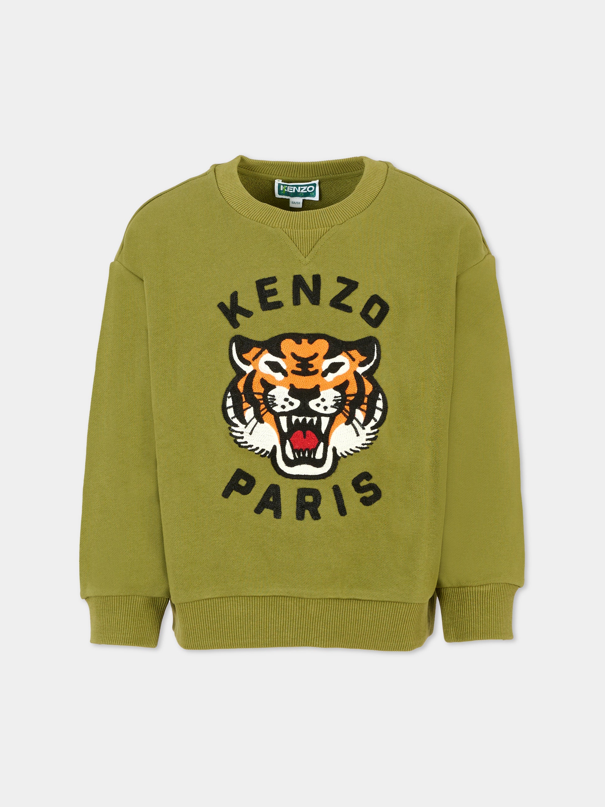 Felpa verde per bambino con Lucky Tiger,Kenzo Kids,K61432 64T