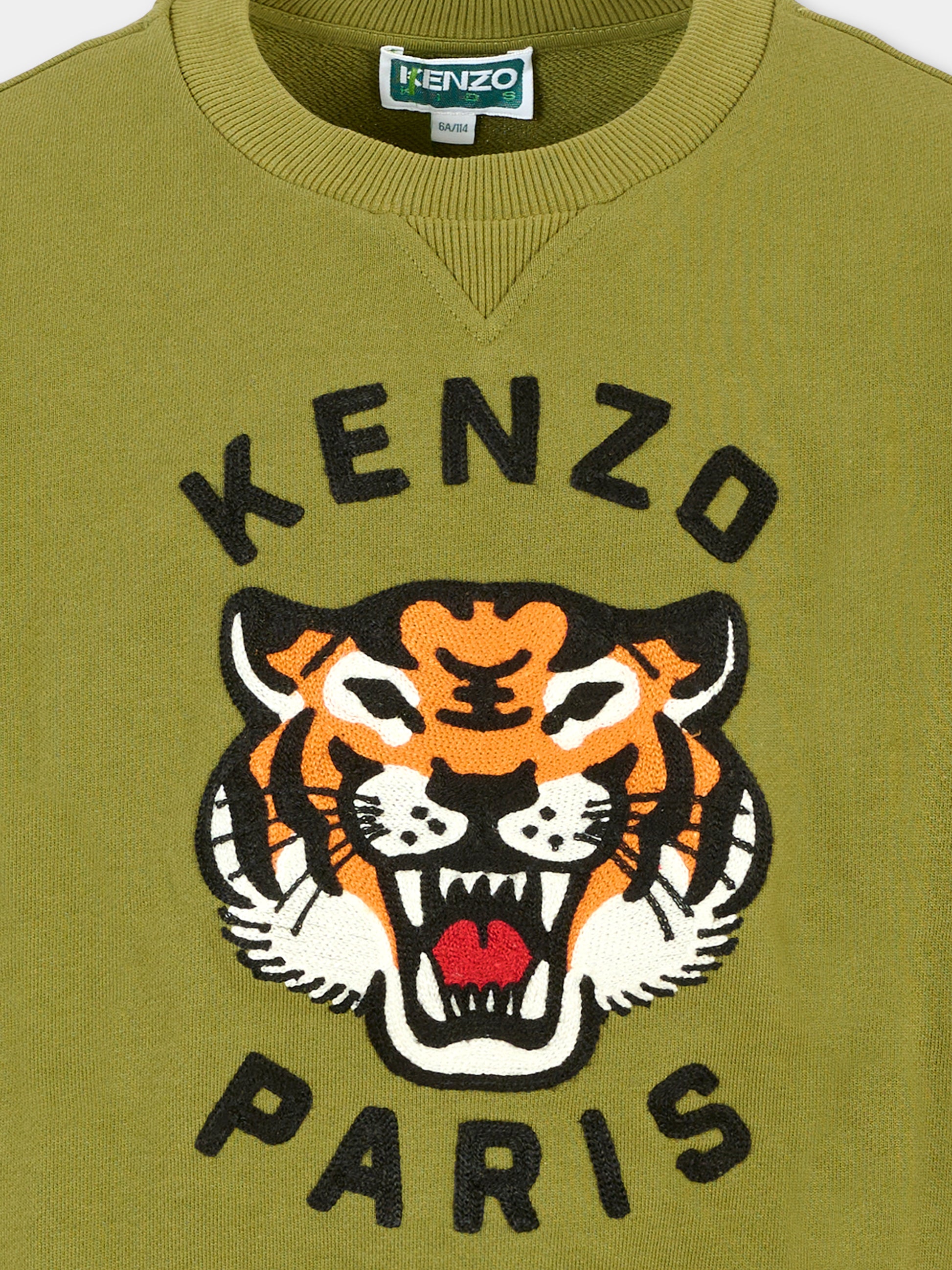 Felpa verde per bambino con Lucky Tiger,Kenzo Kids,K61432 64T