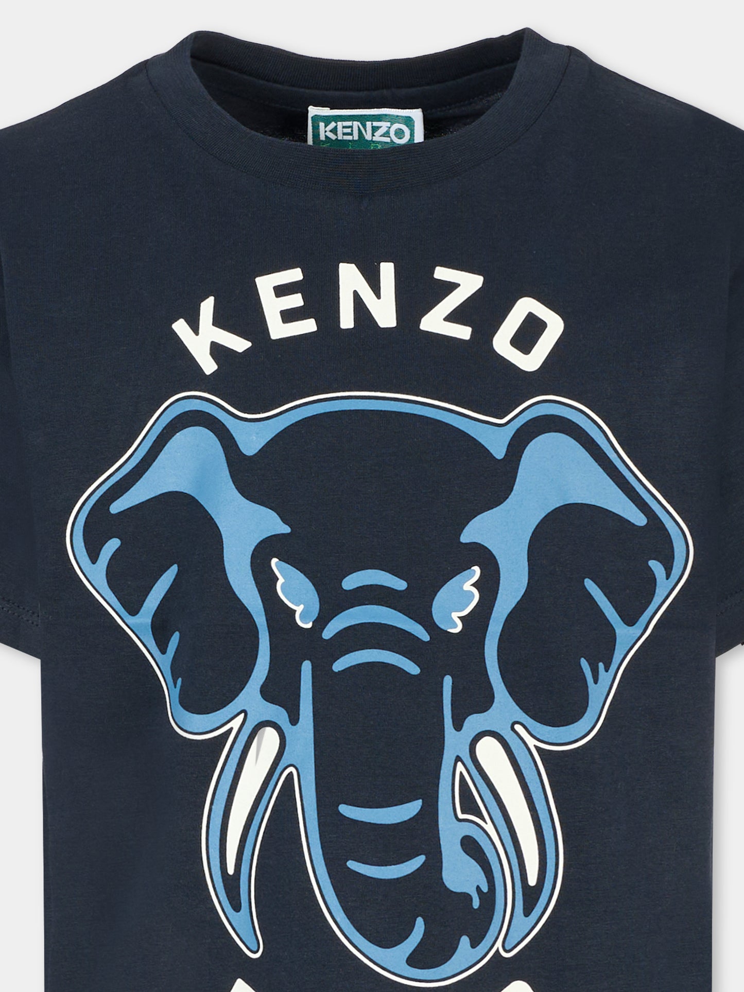 T-shirt blu per bambino con elefante,Kenzo Kids,K61446 845