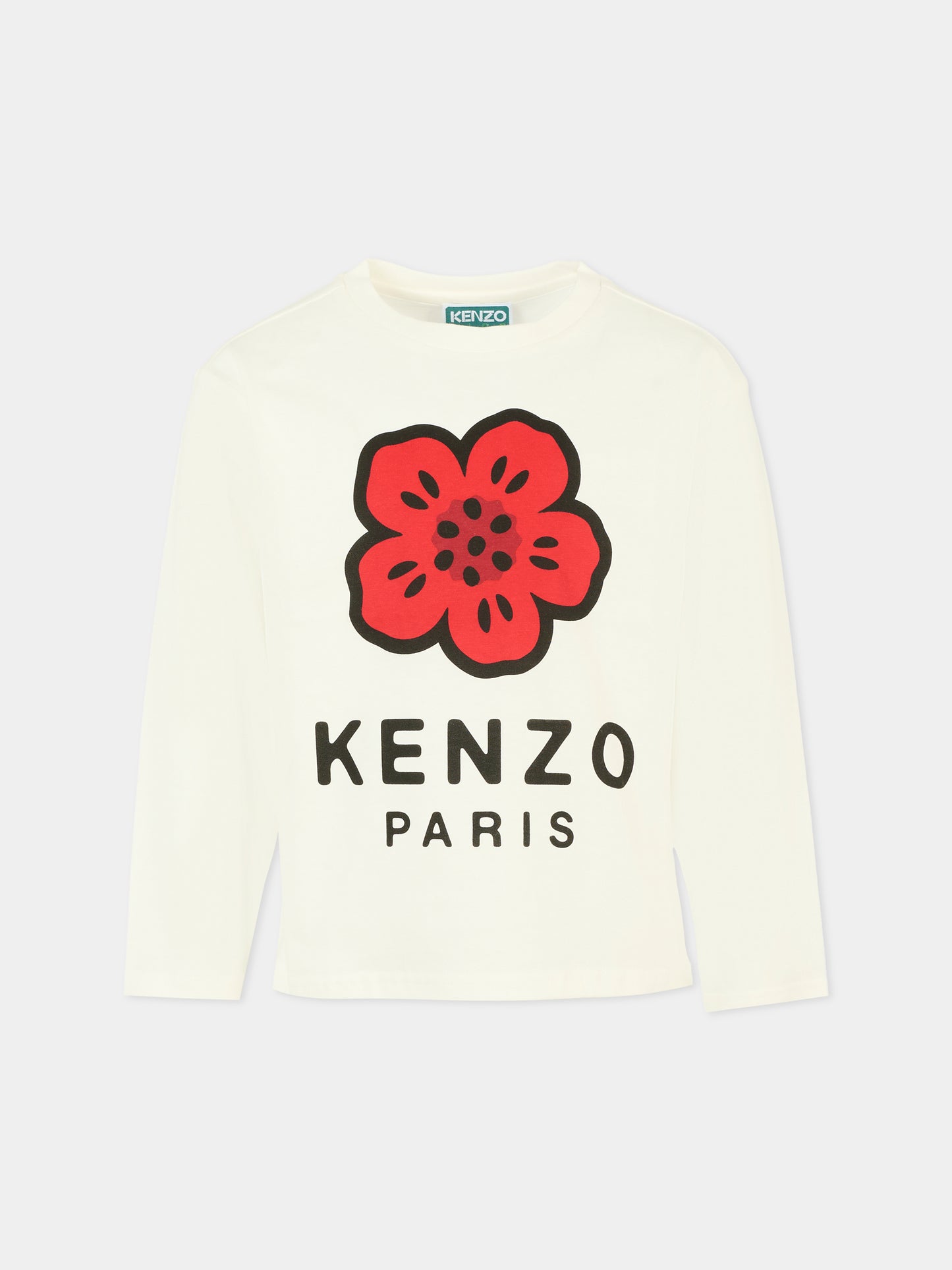 T-shirt bianca per bambina con papavero,Kenzo Kids,K61482 117