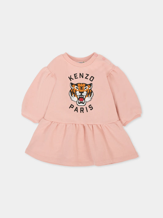 Vestito rosa per neonata con Lucky Tiger,Kenzo Kids,K61499 47H