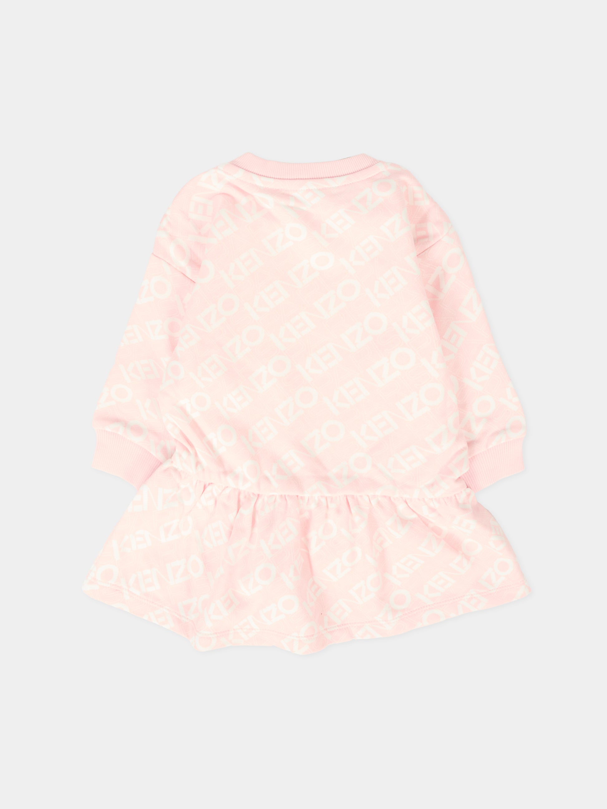 Vestito rosa per neonata con logo all over,Kenzo Kids,K61515 46M