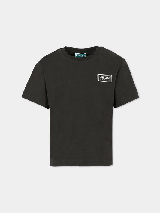 T-shirt nera per bambini con logo,Kenzo Kids,K61551 095