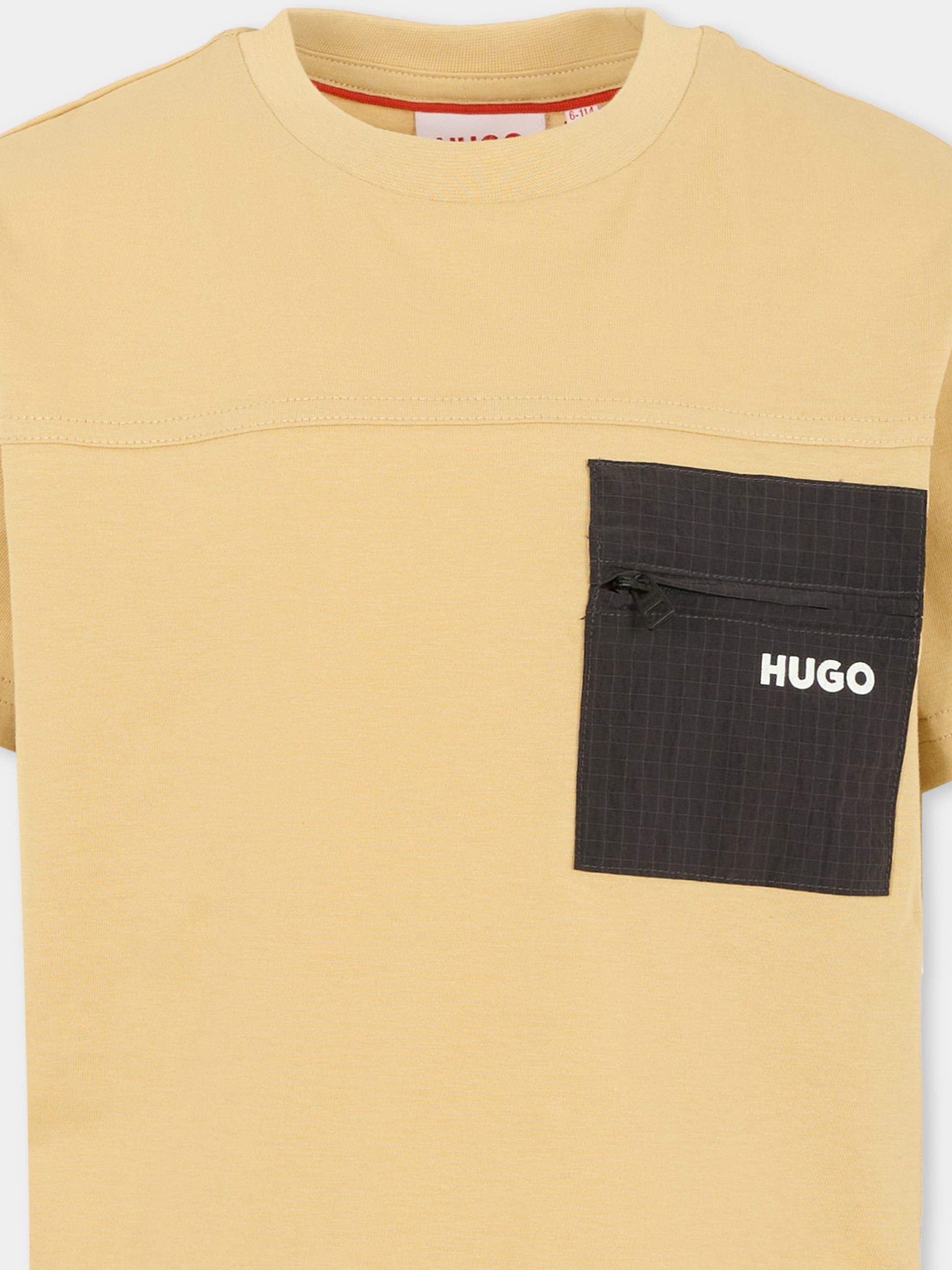 T-shirt beige per bambino con logo,Hugo,G00441 249