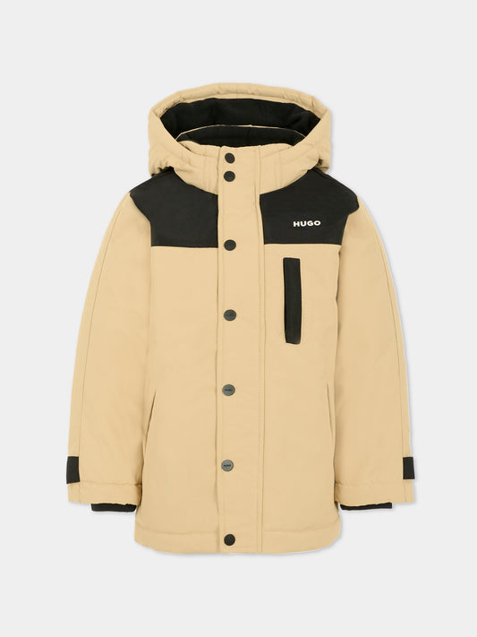 Parka beige per bambino con logo,Hugo,G00485 P90