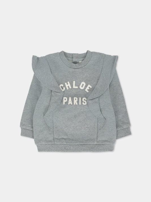 Felpa grigia per neonata con logo,Chloé Kids,C20705 A46