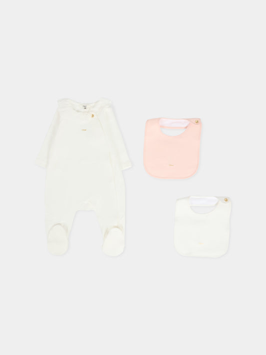 Set tutina bianco per neonata con logo oro,Chloé Kids,C20773 117