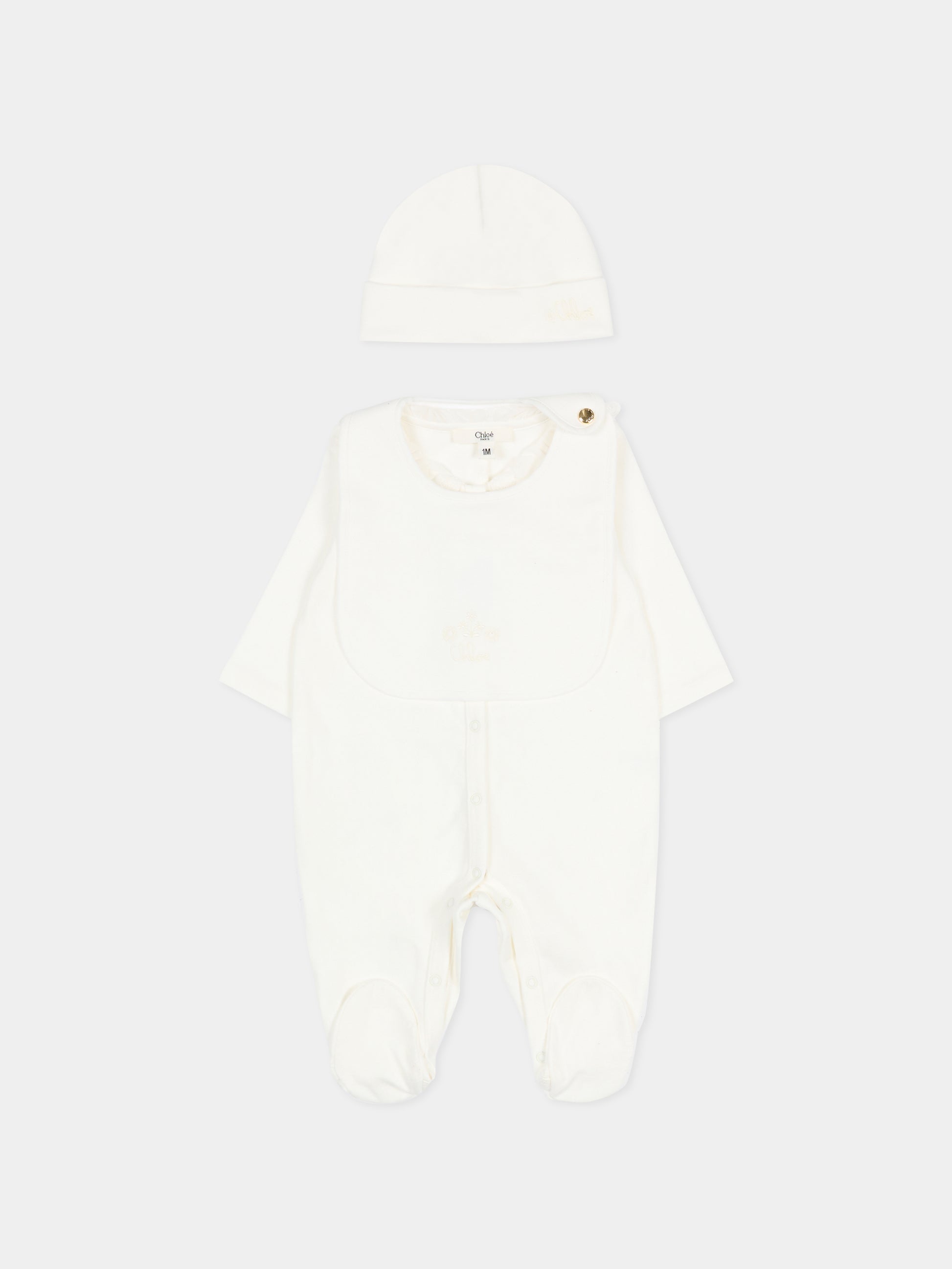 Set tutina avorio per neonata con logo,Chloé Kids,C20776 117