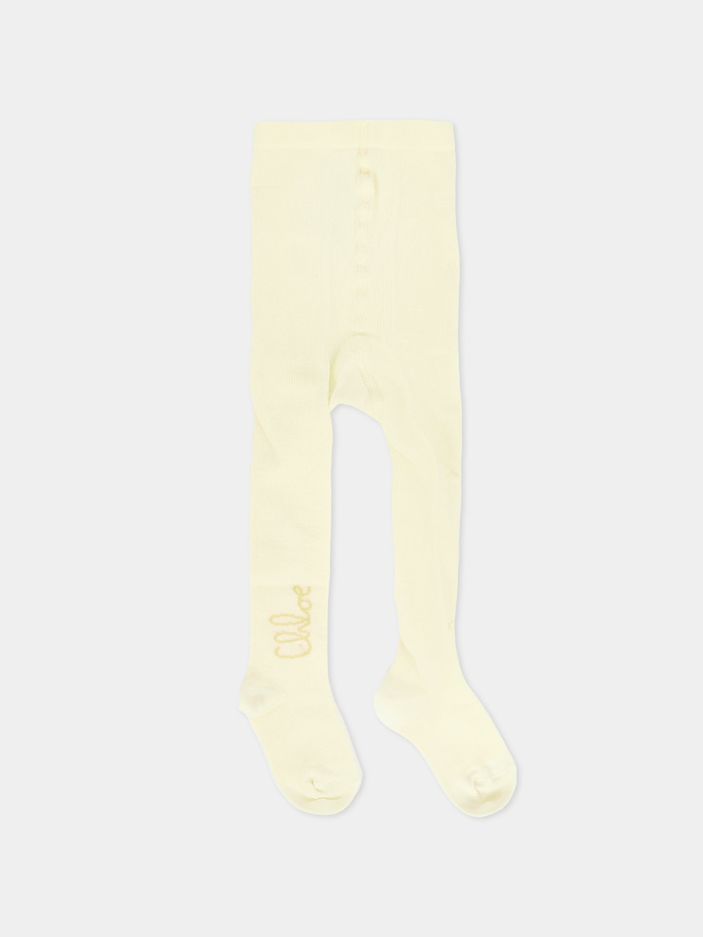 Collant avorio per bambina con logo dorato,Chloé Kids,C20784 117