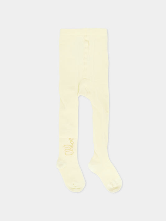 Collant avorio per bambina con logo dorato,Chloé Kids,C20784 117