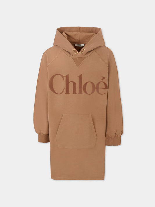 Vestito marrone per bambina con logo,Chloé Kids,C20618 31C