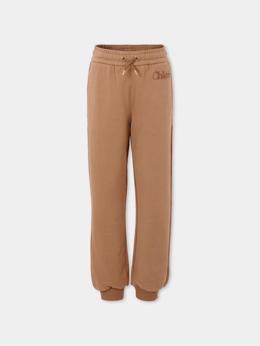 Pantaloni beige per bambina con logo in velluto,Chloé Kids,C20631 31C