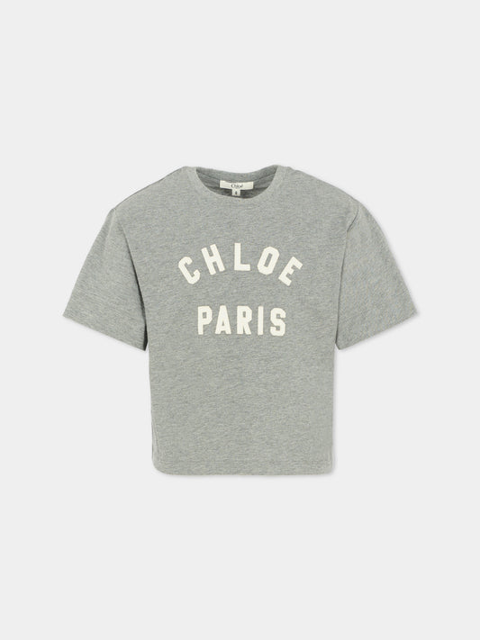 T-shirt grigia per bambina con logo,Chloé Kids,C20654 A46