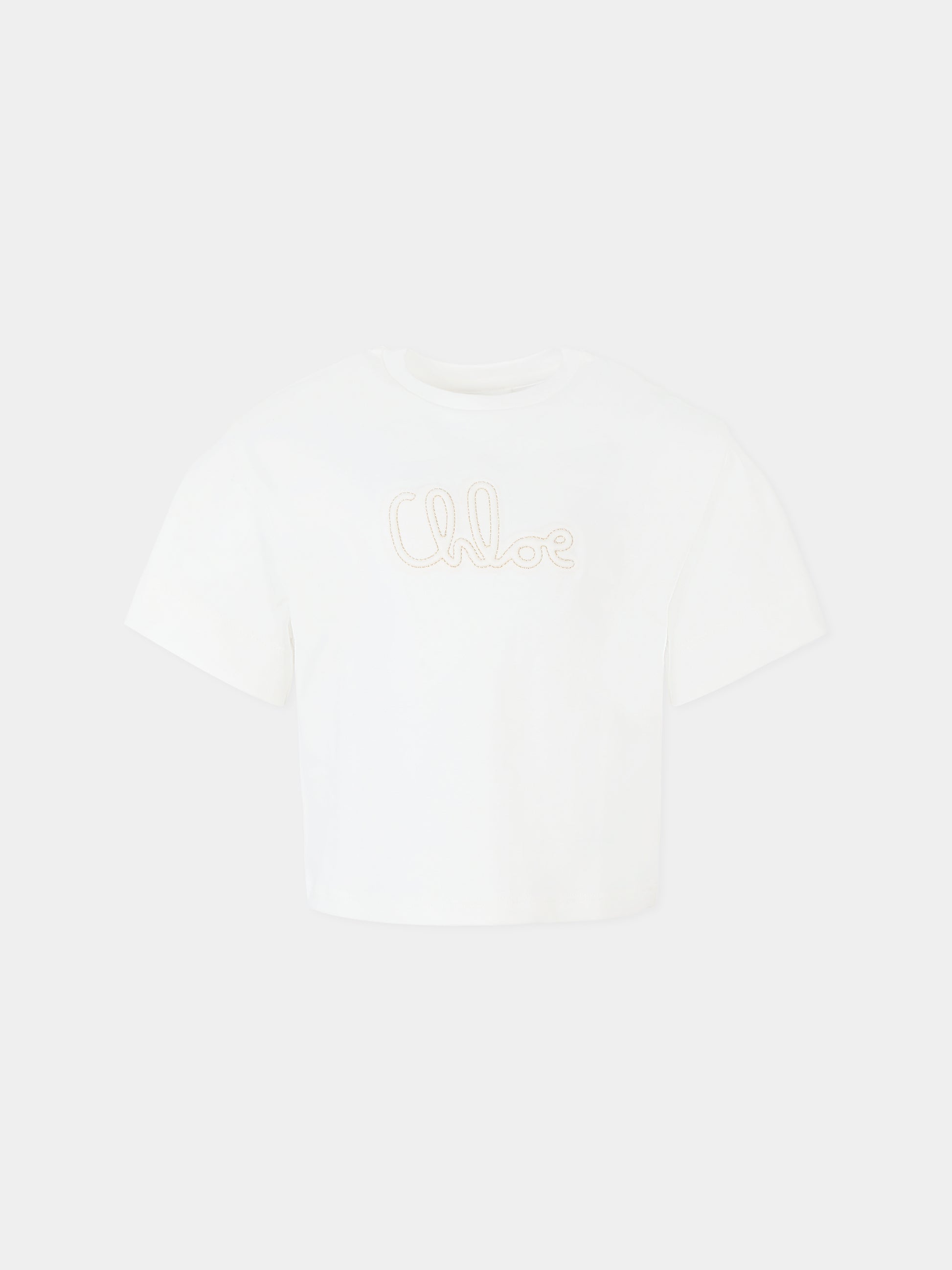 T-shirt bianca per bambina con logo ricamato,Chloé Kids,C20655 117