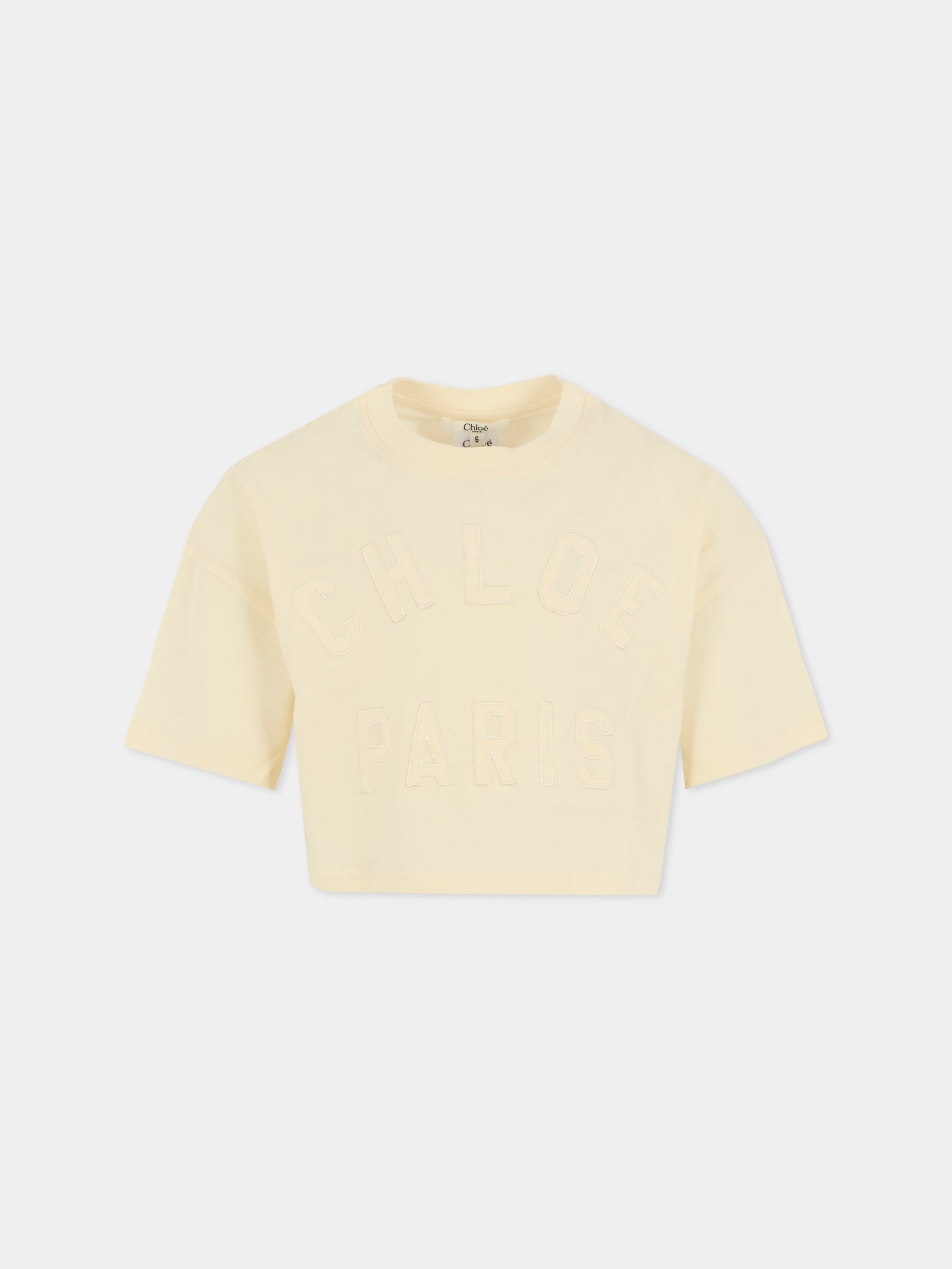T-shirt crop avorio per bambina con logo,Chloé Kids,C20658 148