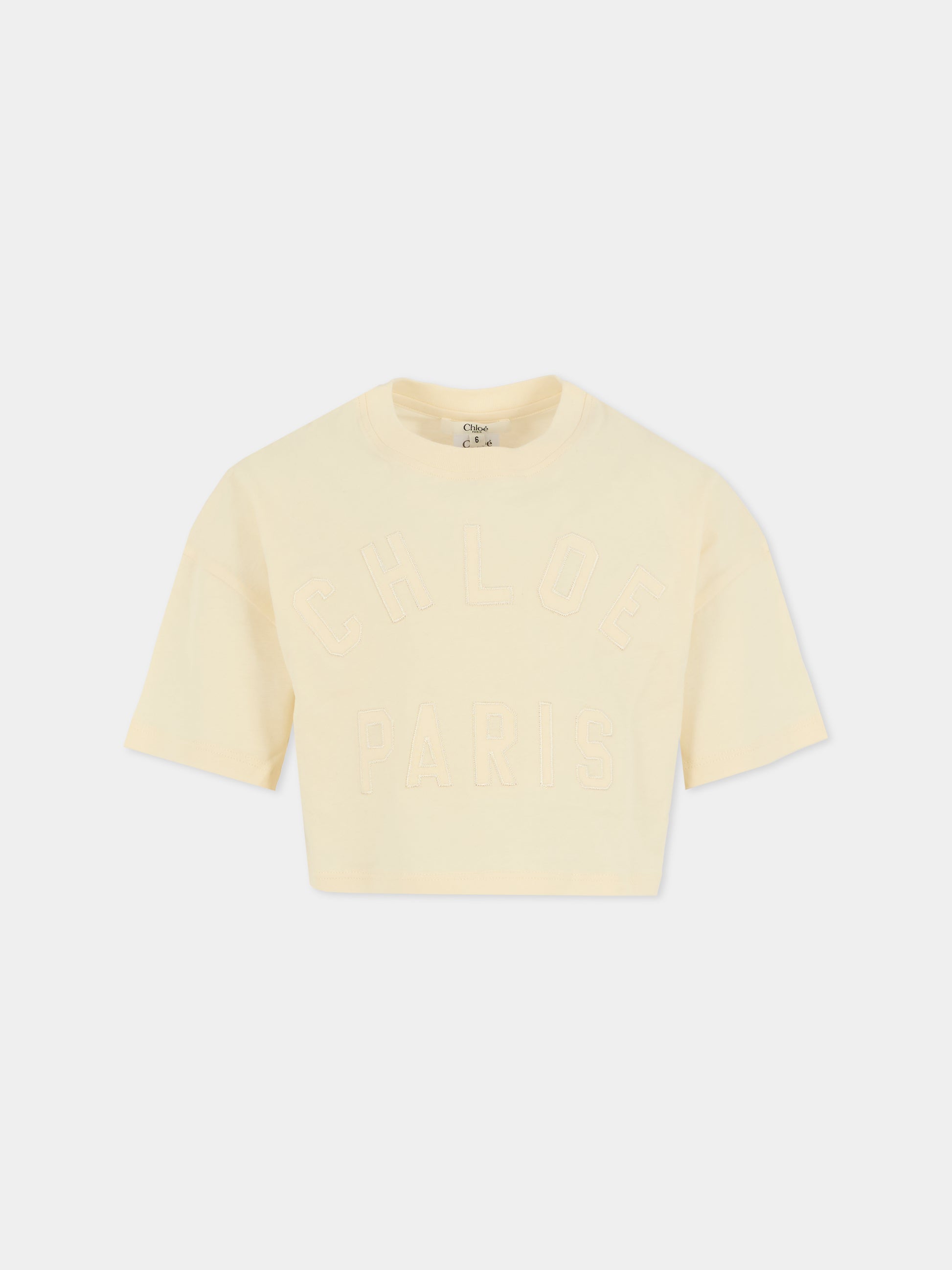 T-shirt crop avorio per bambina con logo,Chloé Kids,C20658 148