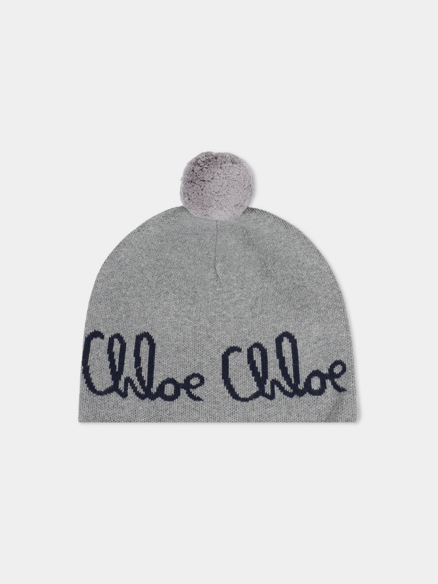 Berretto grigio per bambina con logo,Chloé Kids,C20675 A46