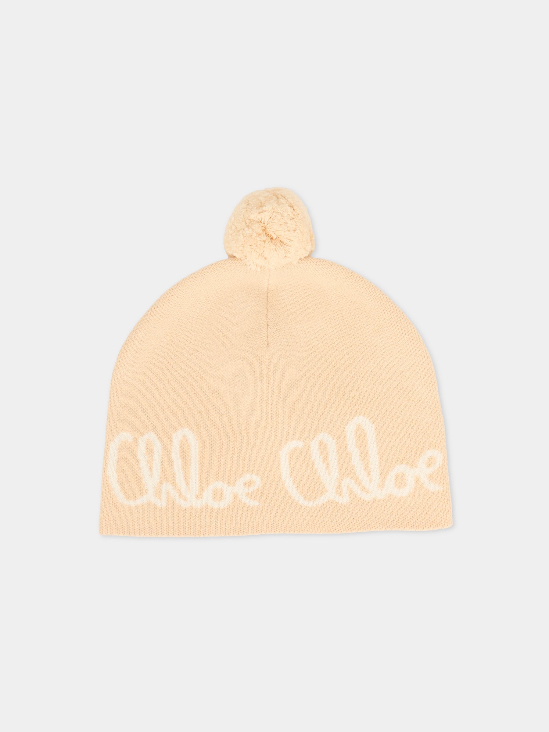 Berretto beige per bambina con logo,Chloé Kids,C20675 257